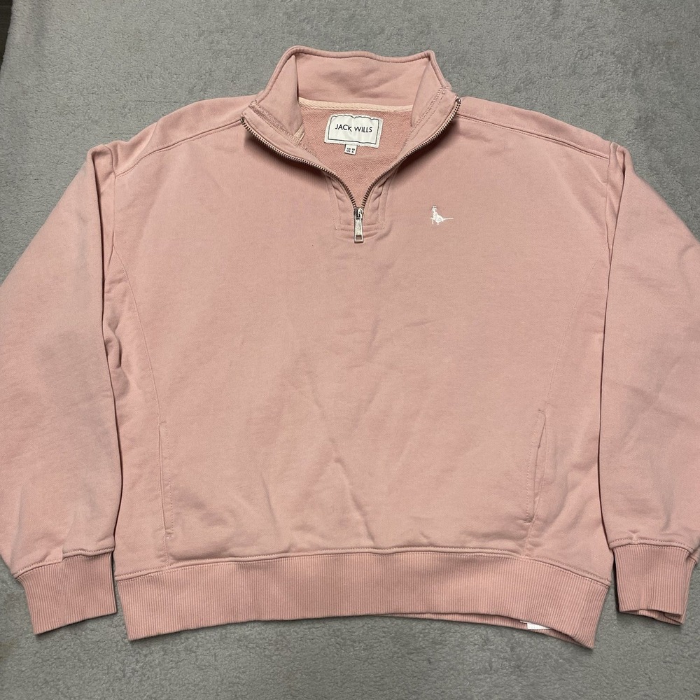 Jack Wills Pullover Sweatshirt Womens 6 Pink 1/4 Zip Logo Preppy Casual - Picture 1 of 7